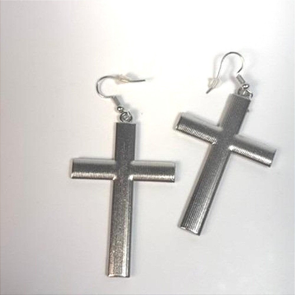 Cross Earrings Silver Rhinestone Statement Goth Y2K Streetwear Boho Chic - Picture 6 of 6